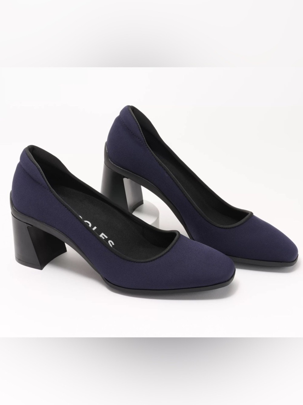 Aerosoles Casta Stretch Fabric Block Heel Square Toe Navy Pump